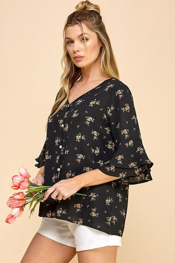 The Blossom Crest Button Top