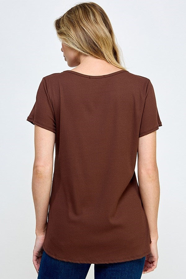 Rowan Ribbed Button Top (Chocolate)