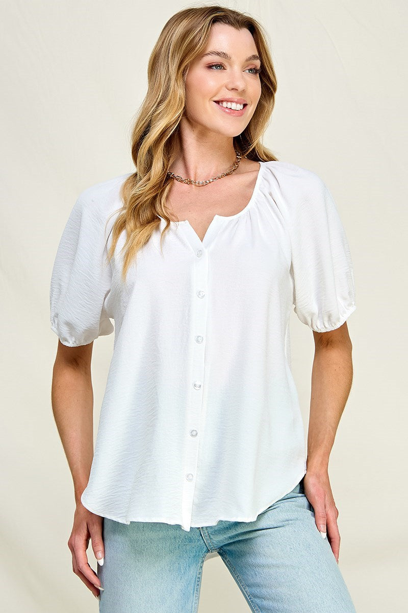 Sienna Button-Up Top (Ivory)