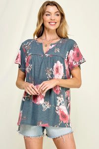 Rosalie Floral Top (Charcoal/Red)