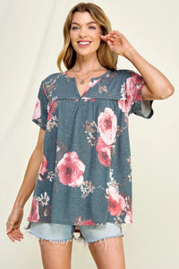 Rosalie Floral Top (Charcoal/Red)