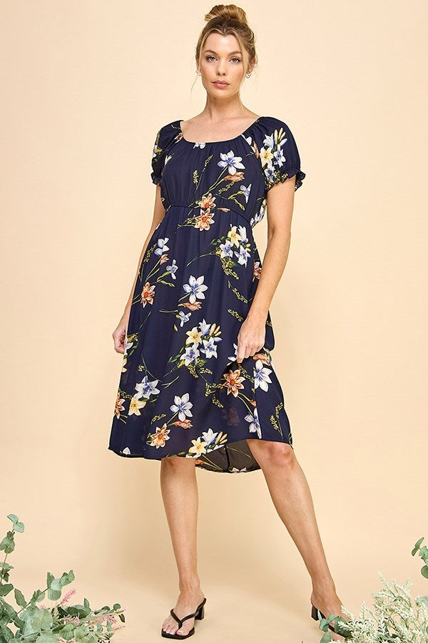 Mara Short Sleeve Floral Dress (Navy)