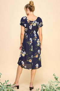 Mara Short Sleeve Floral Dress (Navy)